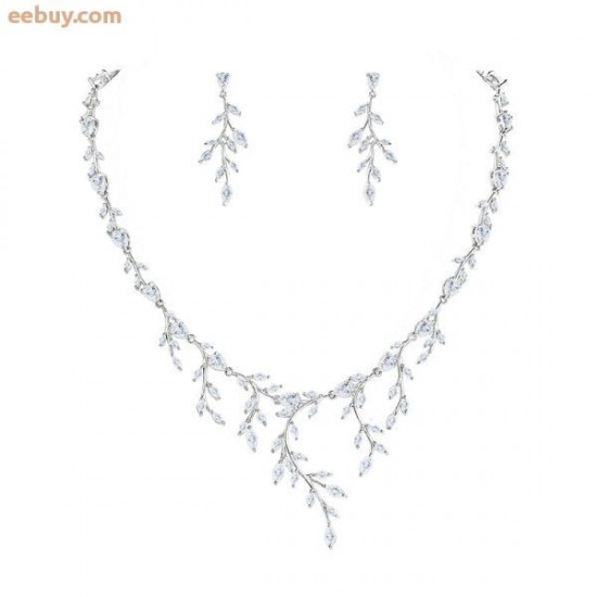 Wholesale Zircon Bridal Leaf Necklace And Earrings Wedding Set